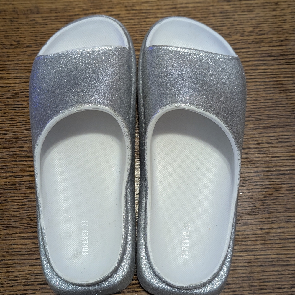 Forever 21 Silver and White Minimalist Sandals
